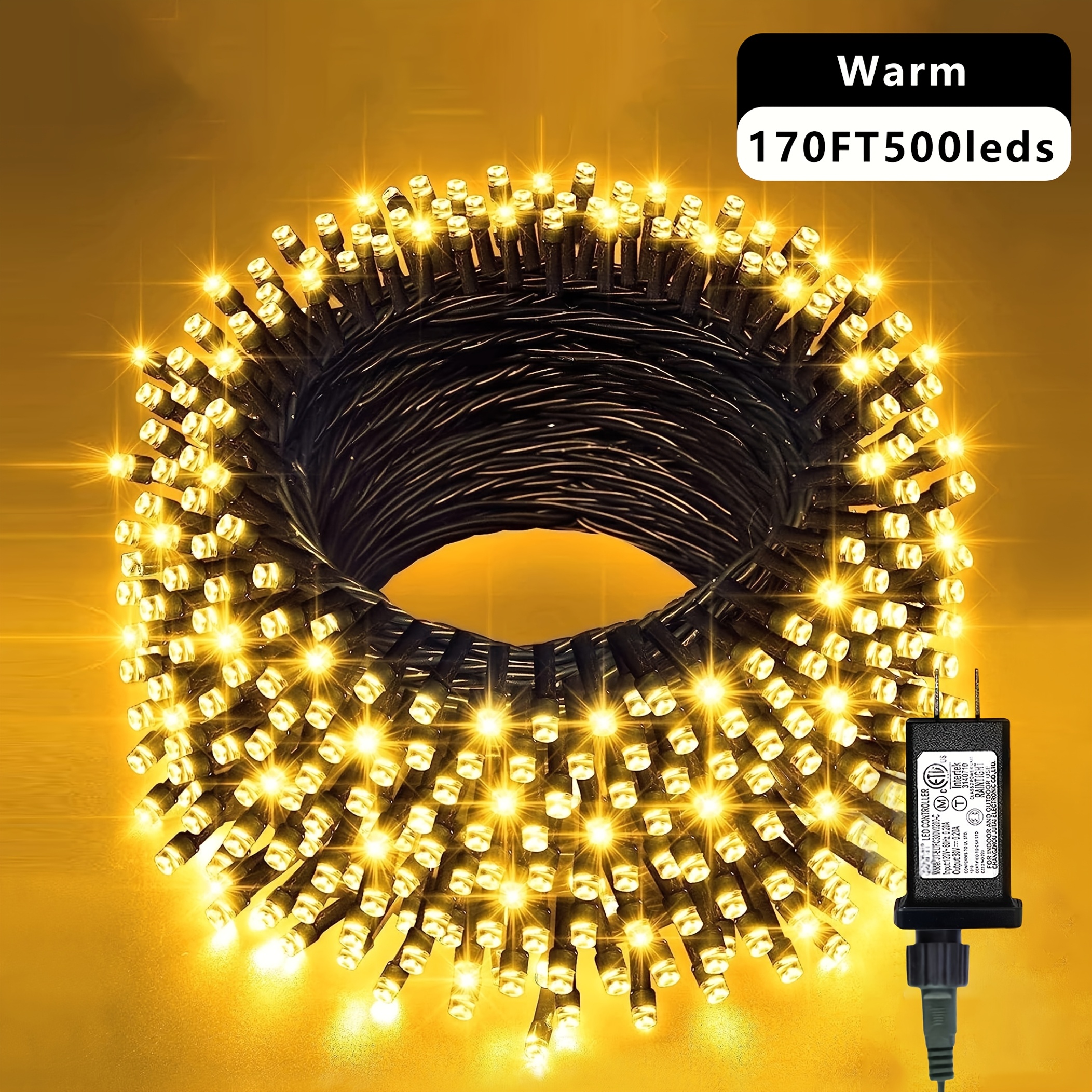 TEMU 170ft Christmas String Lights - 500 Leds, 8 ,, Perfect For Outdoor & Indoor Holiday Decorations, Christmas Tree, Garden Lawn, Party, Christmas