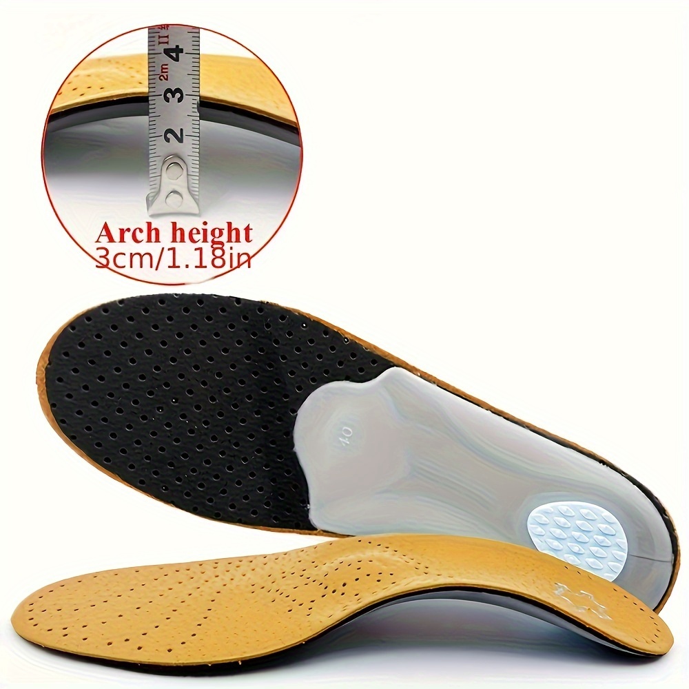 

1pair Cowhide Leather Latex Active Carbon Pad Insoles, Arch Support Insoles For Men & Women