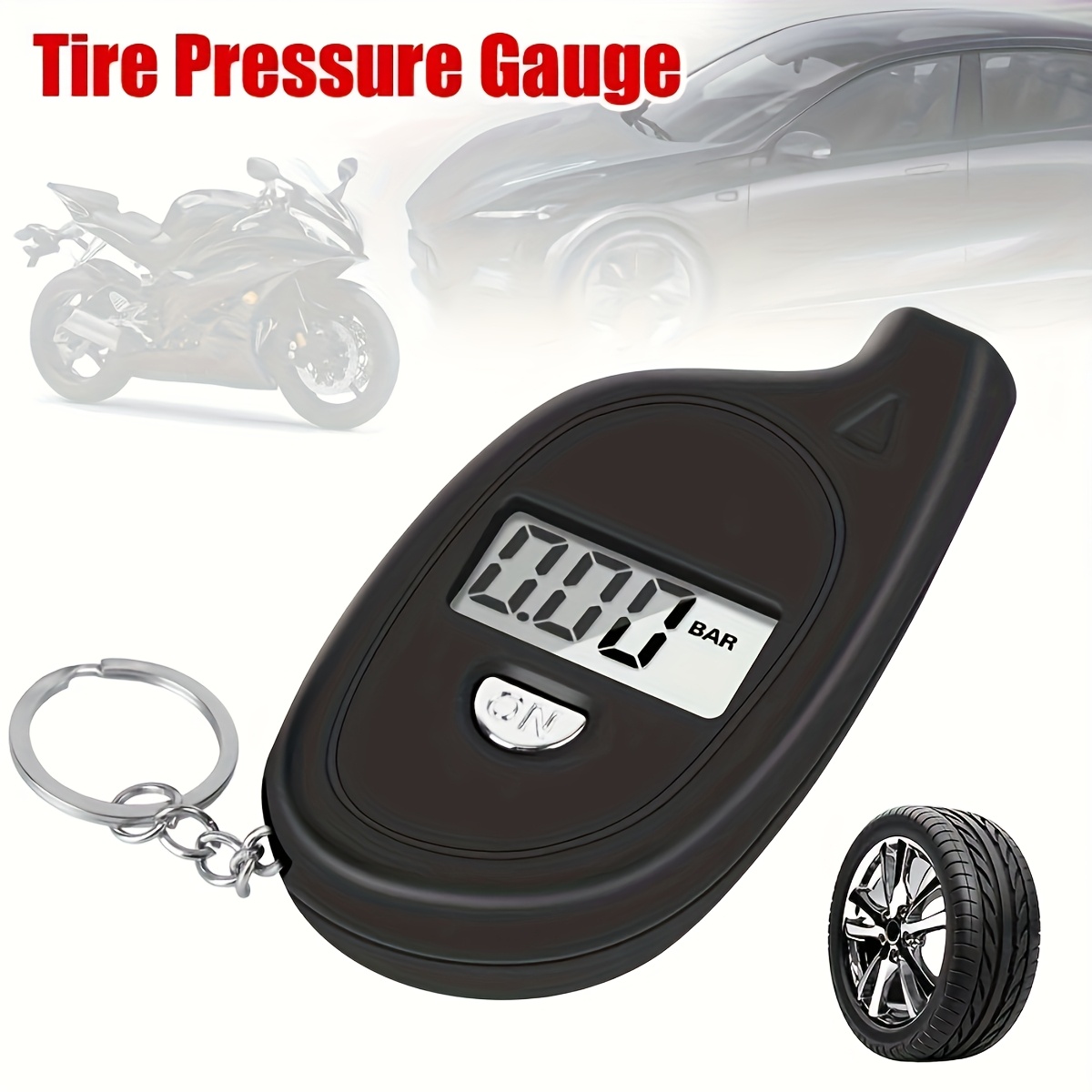 universal model digital tire pressure gauge tpms tool with lcd display keychain included for car bicycle motorcycle air pressure test adapter Product details 4