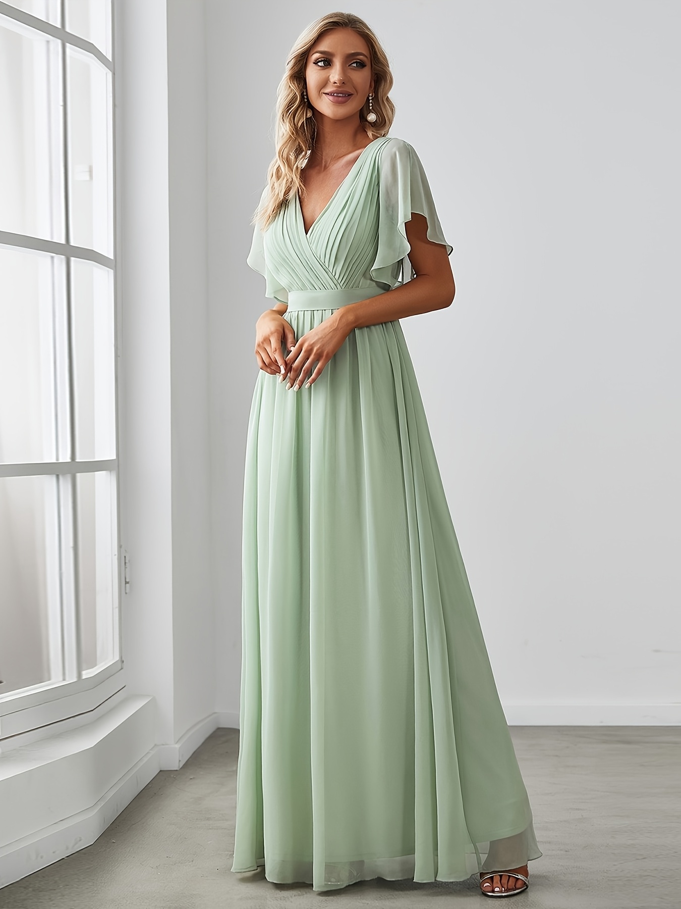 sachin and babi light blue dress Elegant Sage Green Puff Sleeve Gown –
