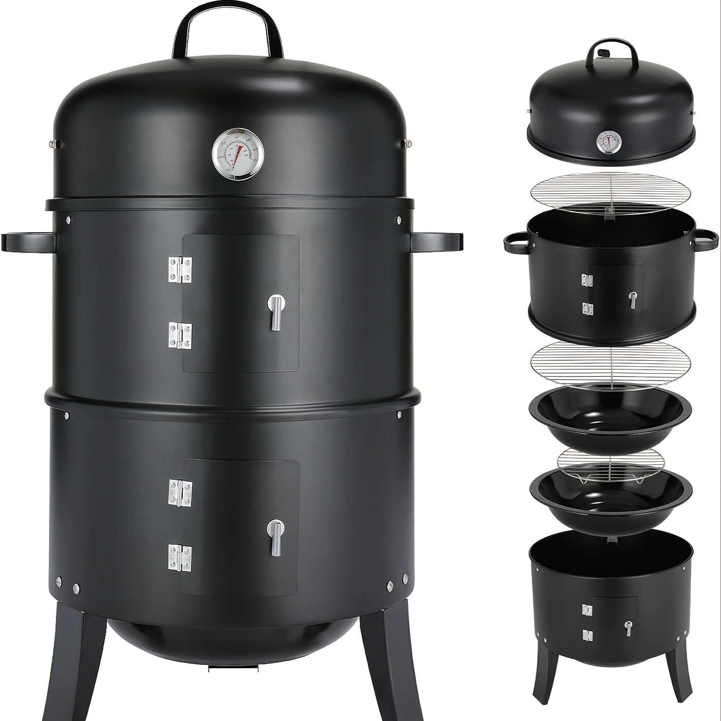 Image of Oven, 3-in-1 Grill, Oven, Bbq , Charcoal Grill, Grill With Lid & Thermometer, 2 Stainless Cooking Grates, 2 Water Bowl Enamel, , Water , Charcoal Grill For Outdoor Parties