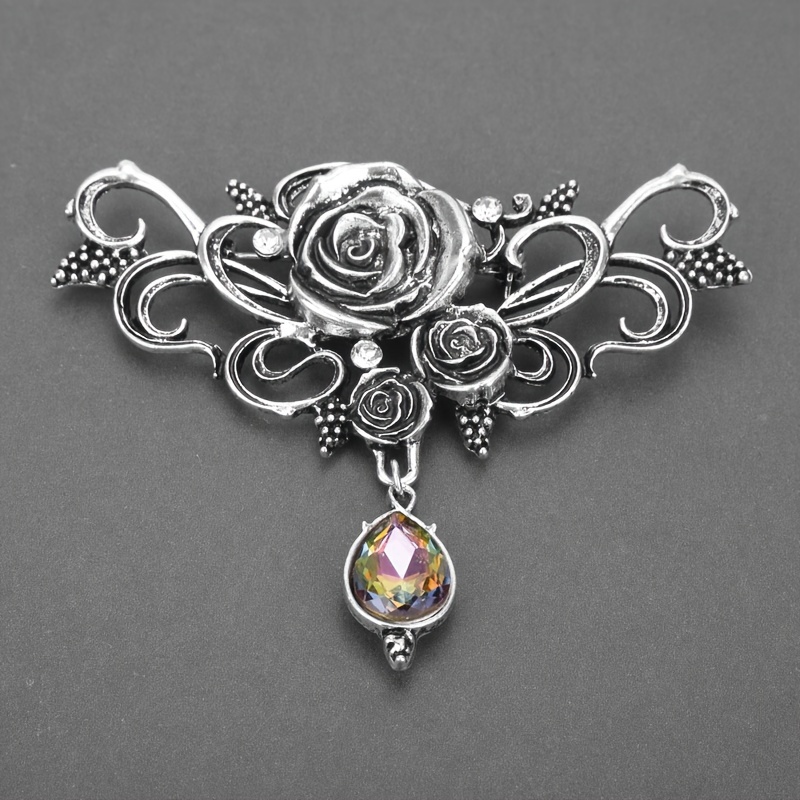 

Retro Rose Water Drop Inlaid Crystal Brooch Gothic Vintage Clothes Lapel Pins Jewelry Accessories