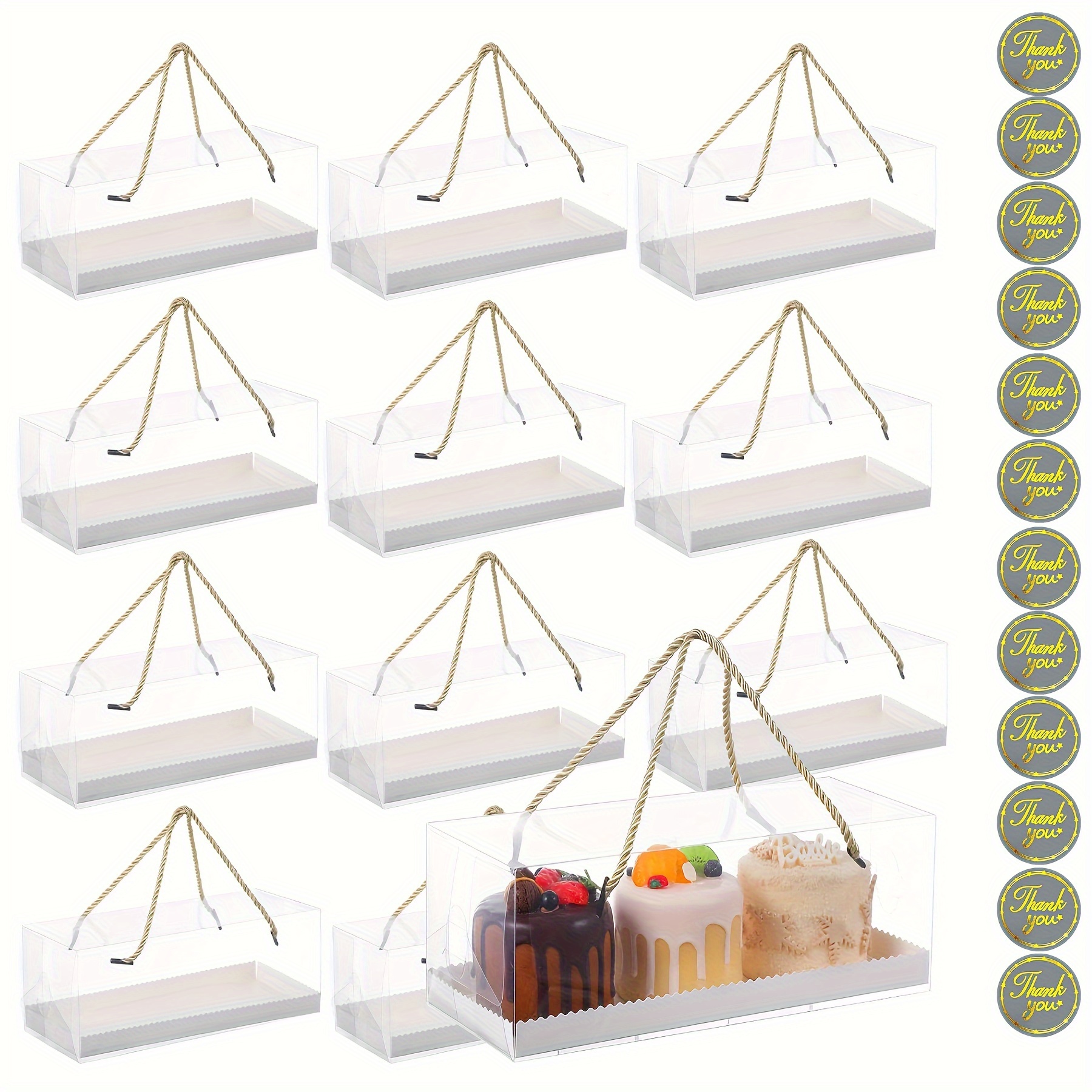 

12-pack Clear Plastic Bakery Boxes With Handles - Reusable Pet Rectangle Take-out Containers For Cakes, Cupcakes, Cookies, Bread, Pastries - Latch Closure Pastry Gift Boxes For Macarons, Cake Rolls