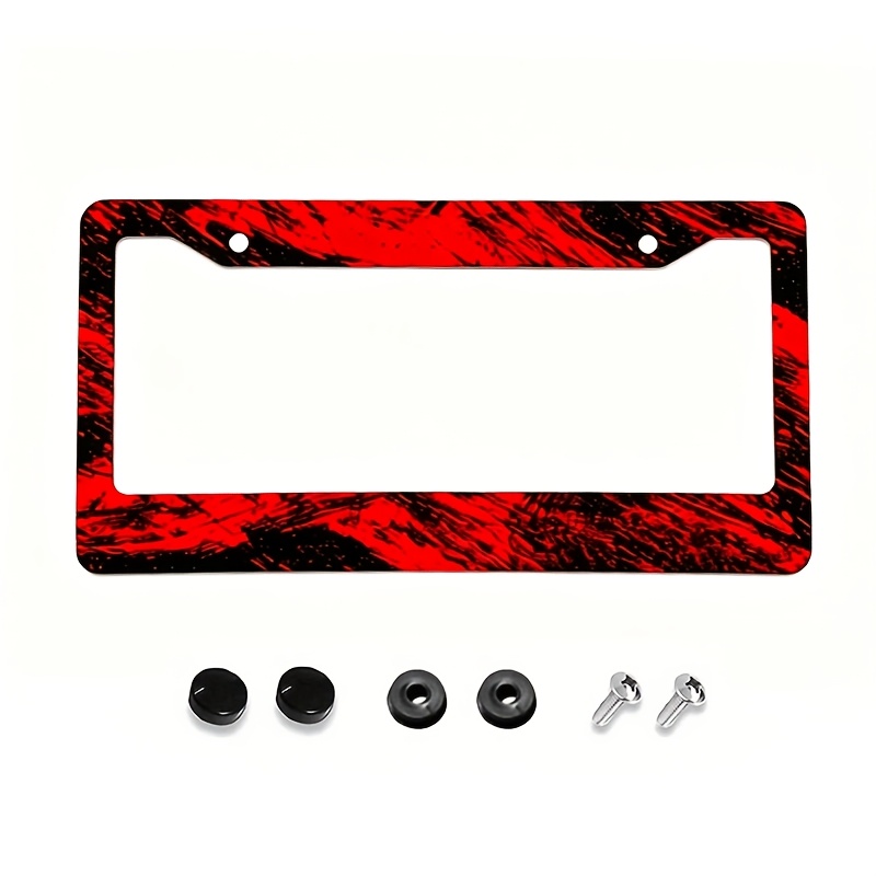 TEMU 1pc/2pcs Red Black License Plate Frame, Wild Graffiti Style Colorful Aluminum Alloy License Plate Holder, Fits Front And Rear License Plate