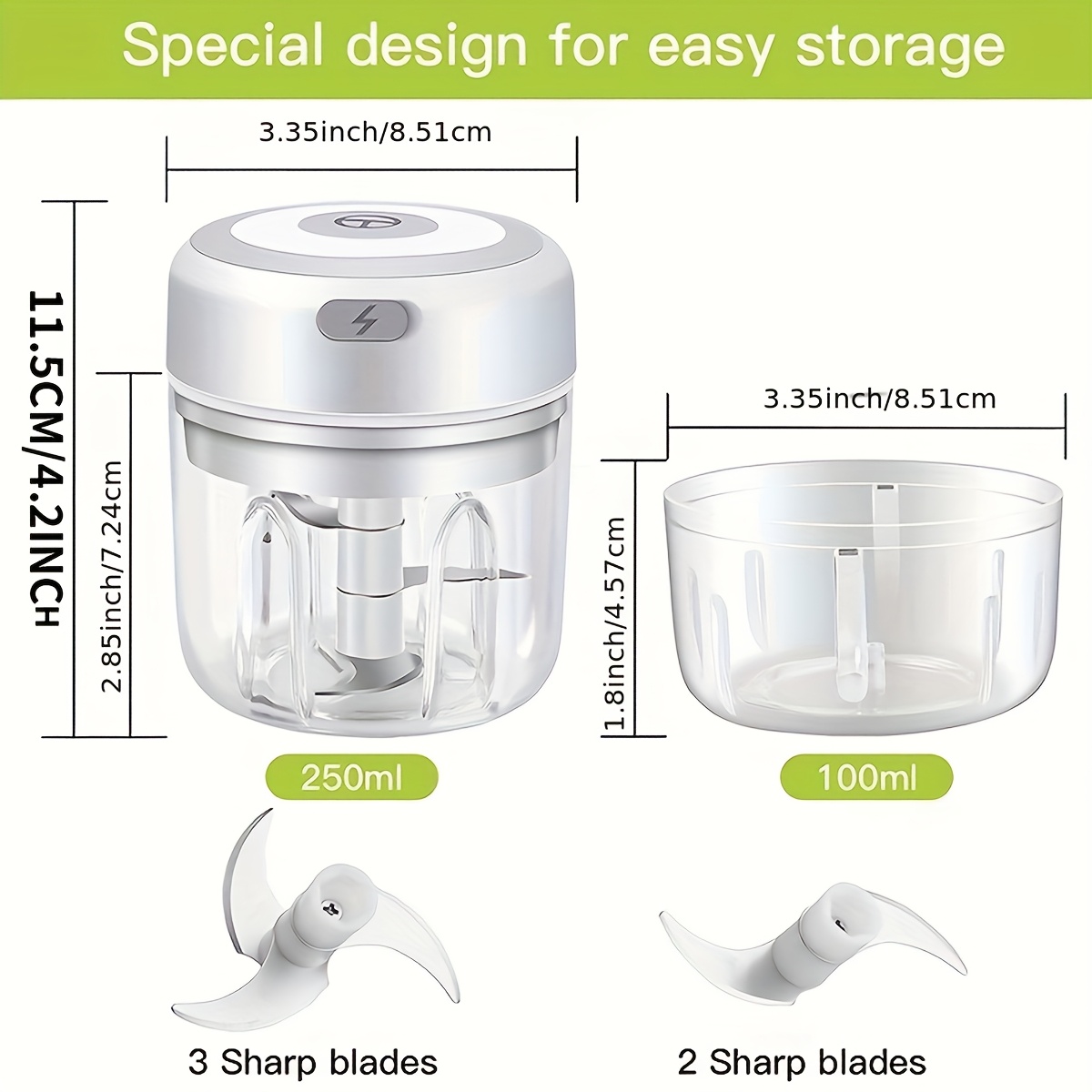 mini food processor300ml meat grinder small food processor mini with 3 stainless blades electric food chopper suitable for meat vegetables fruits00 Product details 2