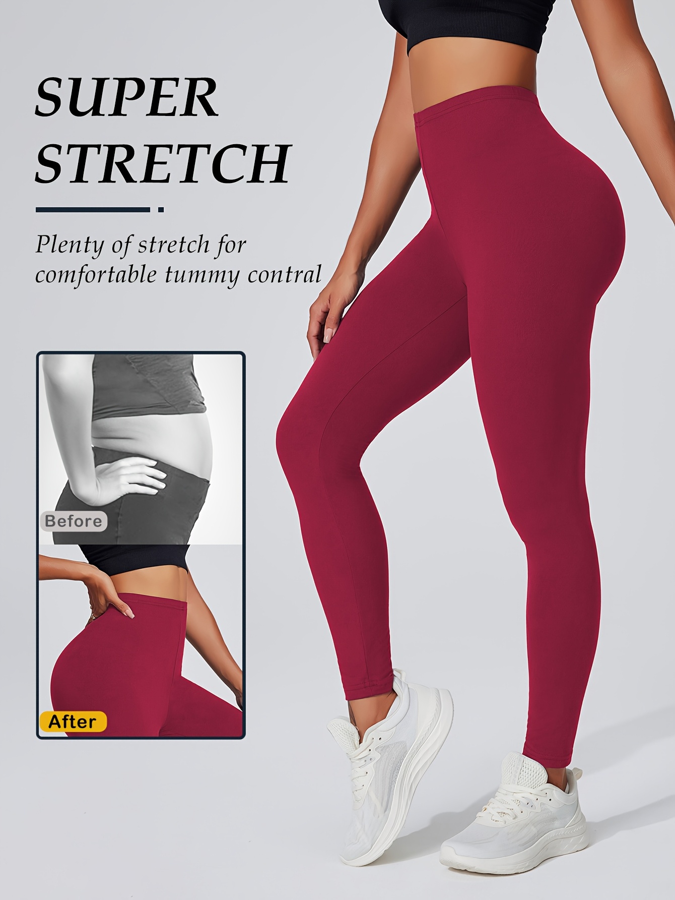 Women's High Elasticity Activewear Full-Length Leggings, Solid Color, Soft Knitted Fabric, Women Fitness Apparel Suitable For Autumn