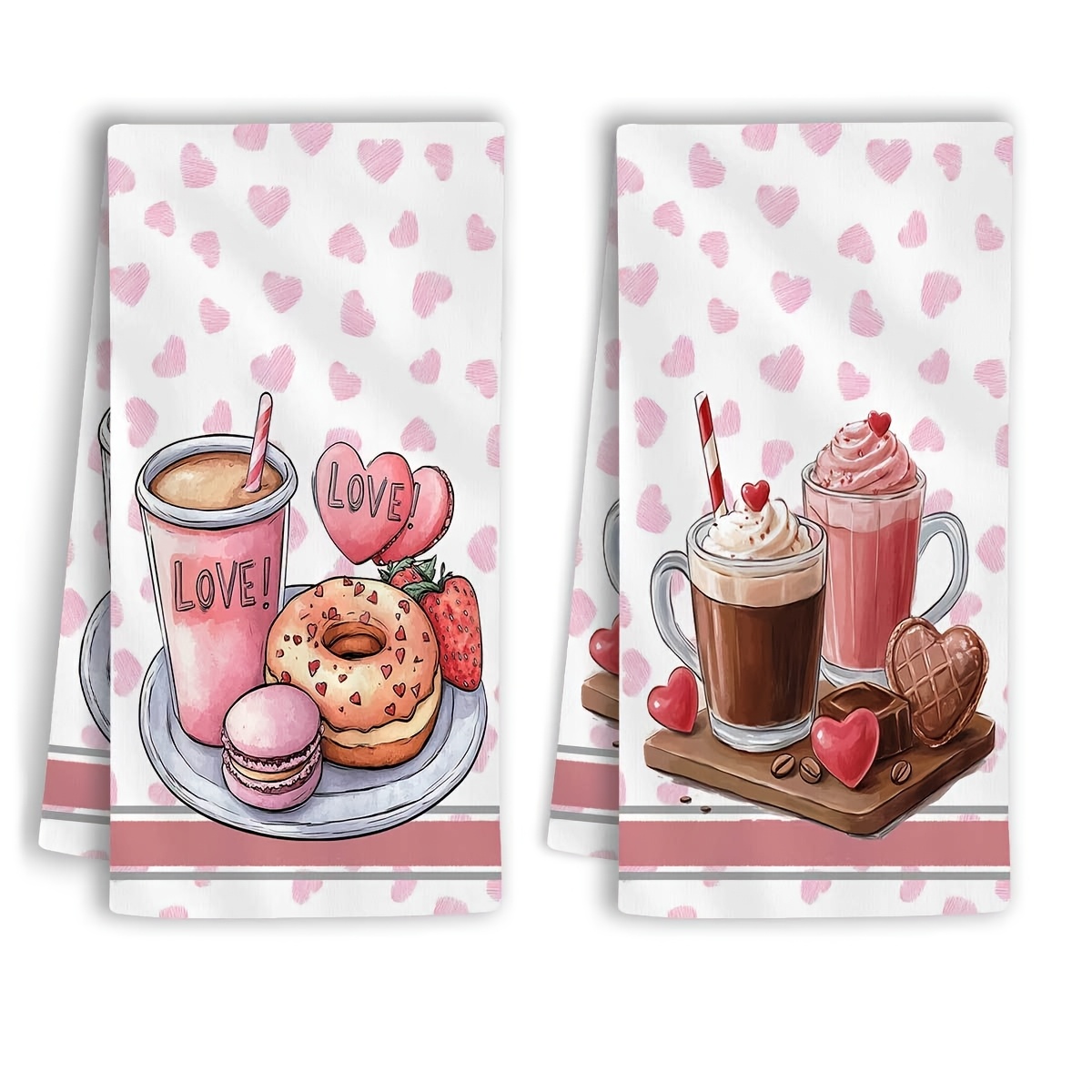 

2-pack Valentine's Day Kitchen Towels, Super Soft Polyester Non-woven Fabric, Cartoon Hot Air , Hand Wash Only, Rustic Farmhouse Decor, 18x26 Inch Absorbent Tea Towels