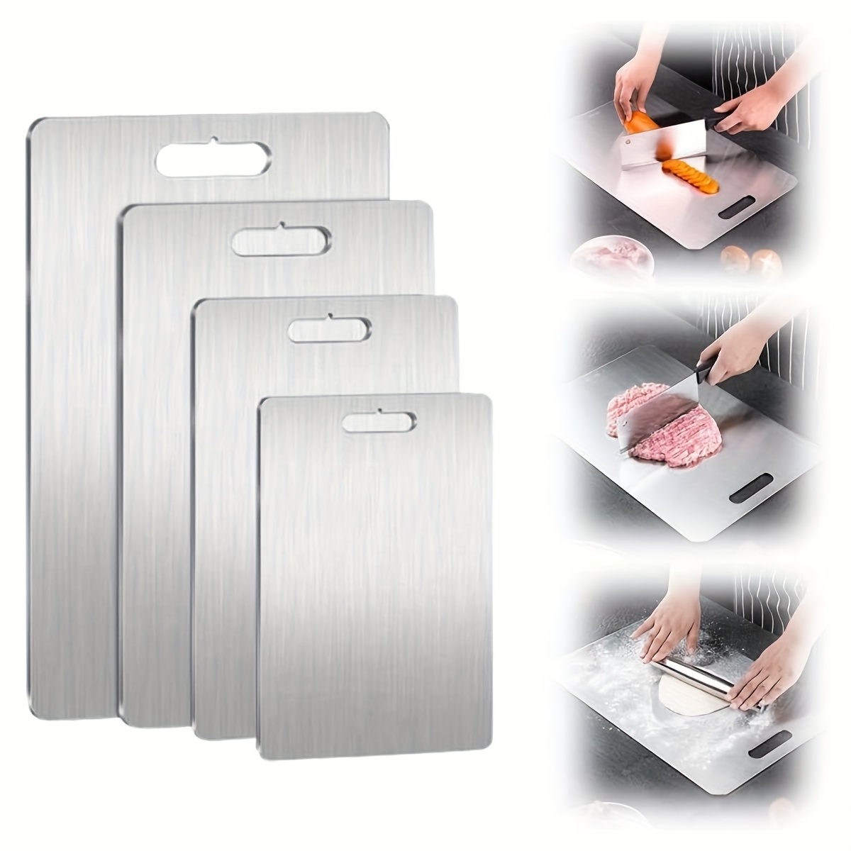 

4 Cutting Boards, Stainless Steel Cutting Boards, Stainless Steel Double-sided Cutting , Set