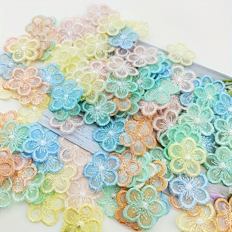 Image of 50pcs Lace Flower Mesh Embroidery Computer Embroidery Hair Accessories Skirt Trim Decorative Fabric Patches For Shoes, Hats, And Clothing Accessories