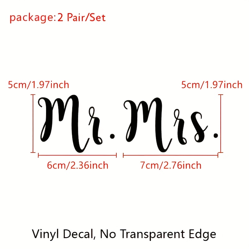 Wall's Tale Mr. And Mrs. Wine Glass Decals - Removable, Vinyl Stickers For Wedding, Engagement, Valentine's Day - Plastic Glass Markers