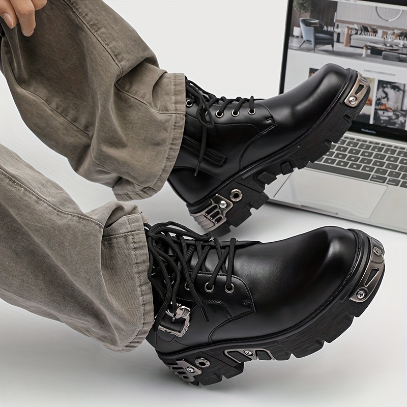 autumn new metal skull side zip mens boots thick sole height - Temu