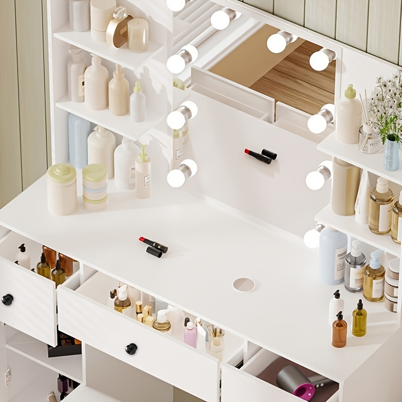 TEMU Makeup Dressing Vanity Table Set With Led Lights Mirror 5 Drawers Dresser Desk