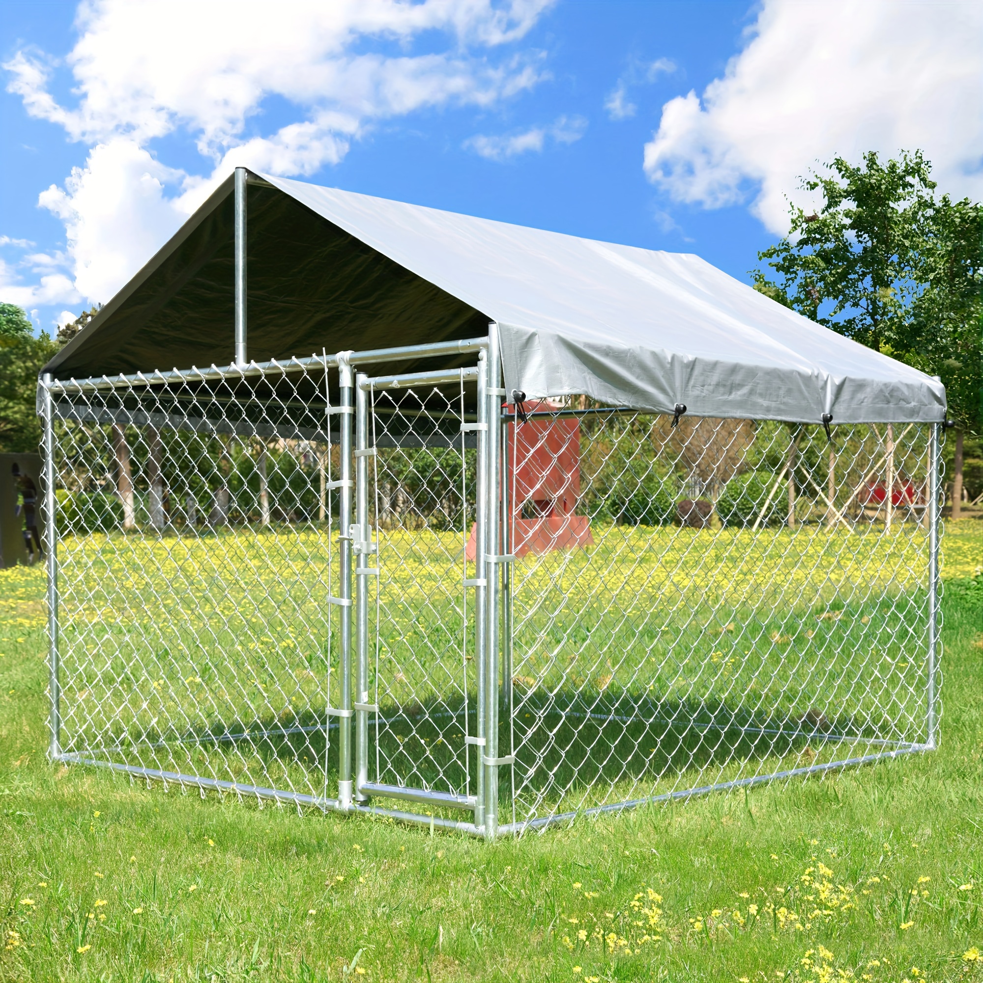 

Hittite Large Outdoor Dog Kennel, Heavy Duty Cage, Anti-rust Pens Fence With Waterproof Uv-resistant Cover And Secure Lock