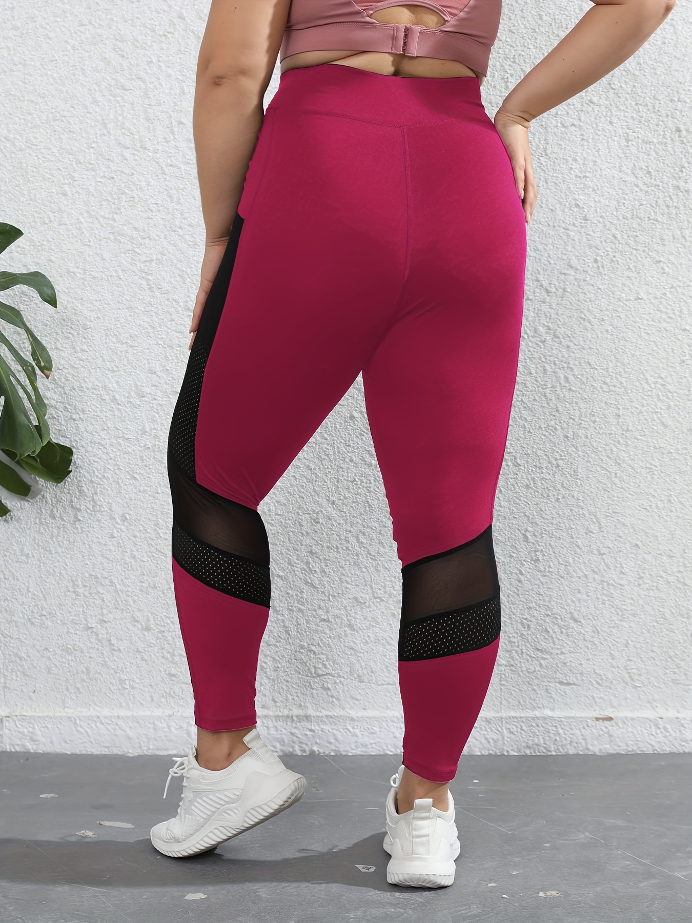 plus size sports leggings women s plus solid contrast mesh Temu