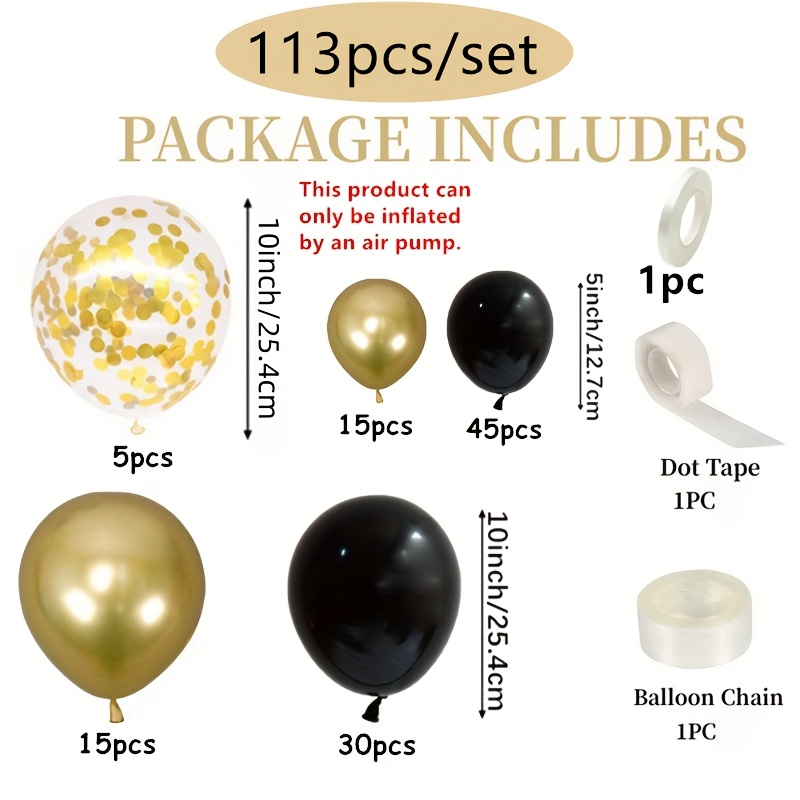 TEMU 113pcs Of Black Balloons And Golden Glitter Balloon Garland Arch Set, Suitable For Wedding, Birthday Party, Anniversary, Graduation Ceremony,