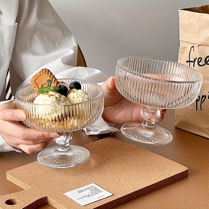 TEMU 1pc/2piezas de postre de vidrio, transparente, de rayas, , solo a , reutilizable, multiusos, para helado, frutas, ensalada, cóctel, postre