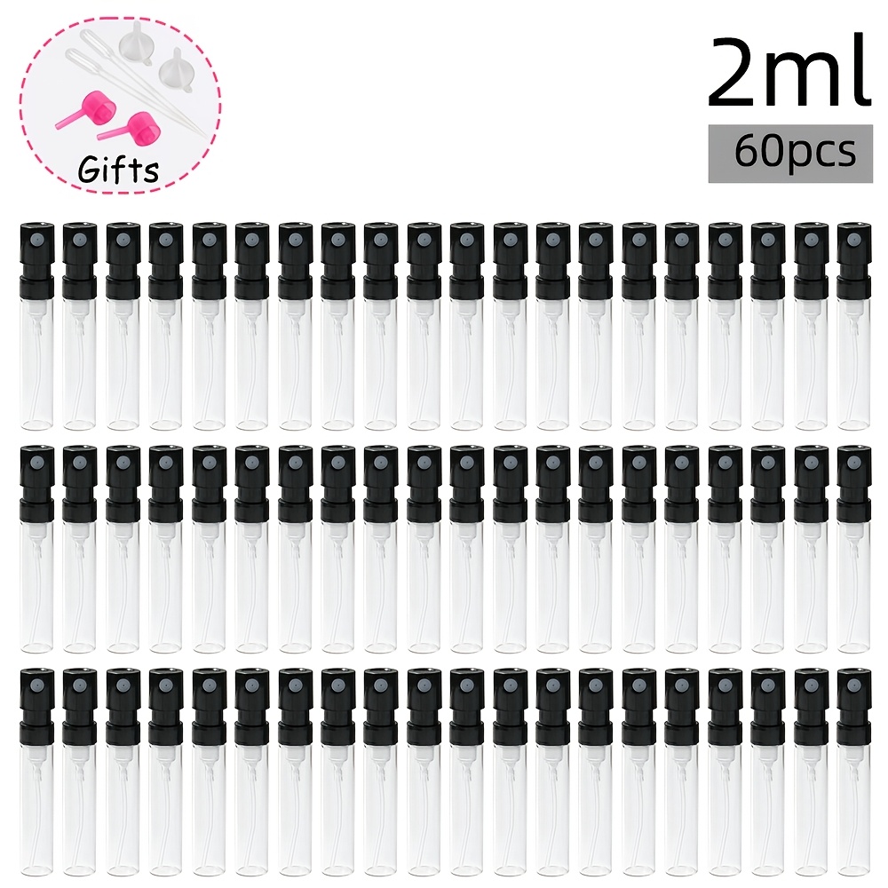 TEMU Lot de 60 flacons vaporisateurs de style français, mini flacons de parfum, flacons rechargeables en verre transparent de 2 ml, vides liquide,