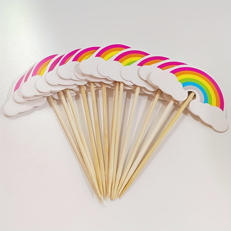 

24pcs Rainbow Cupcake Toppers - Bamboo Cake Decorations For Birthday Parties,