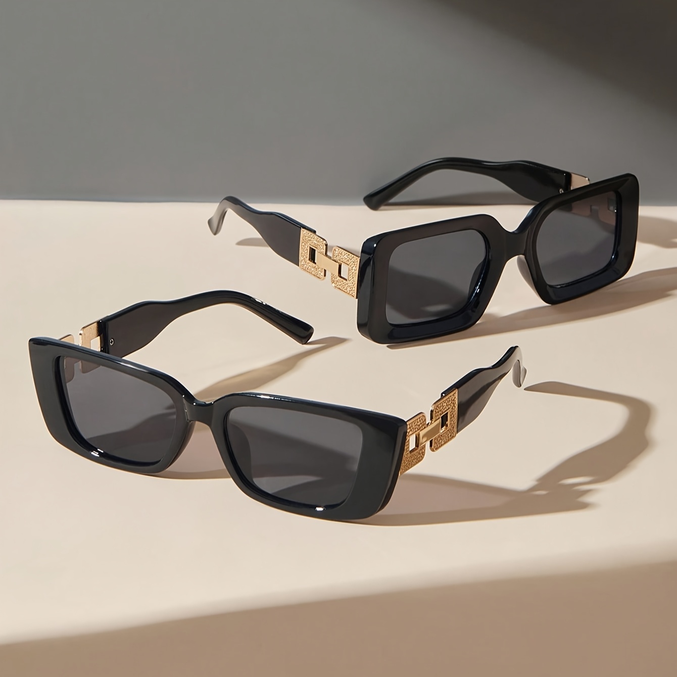 Image of 2pcs Fashion Women' Uv400 Protective Sunglasses, Metal Chain Temple Design, Fashionable And Individual, Suitable For Outdoor Travel, Driving, Clothing Matching, Daily Use