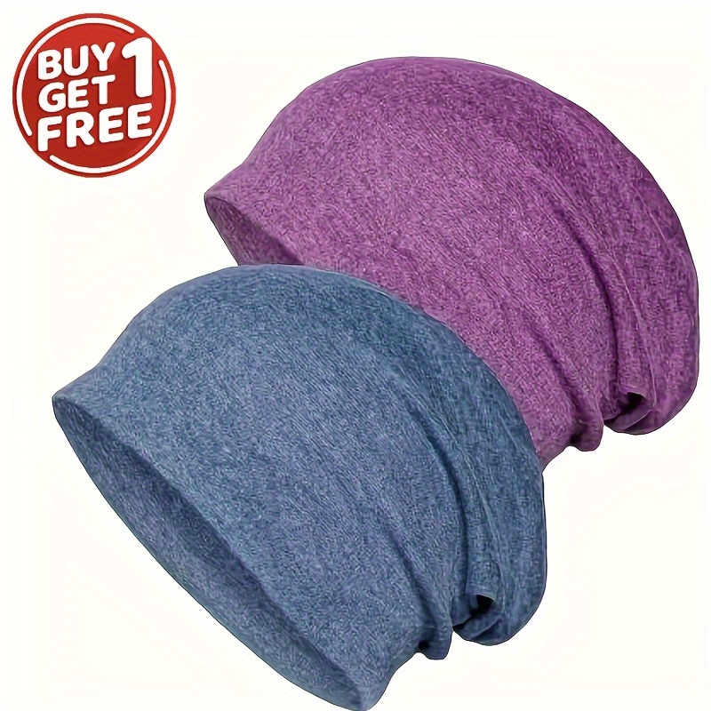 

2pcs Candy Color Slouchy Beanie Set Classic Double Layer Skull Cap Warm Beanies Hats For Women Men