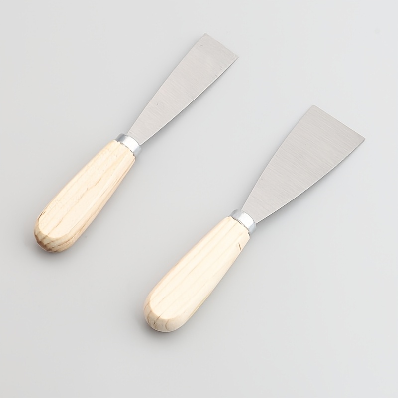 2pcs Set - Small Size 1-inch 5-inch Wooden Handle Putty Knife Scraper Spatula, Painting Tools, Construction Tools, Household And Industrial Cleaning Tools