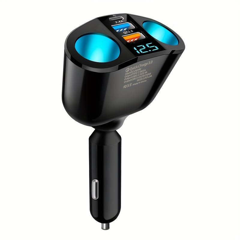TEMU Electronic Car Pd Port Fast Charging Mobile Phone Charger Big Head 5 Usb Car Adapter Charger With Digital Display