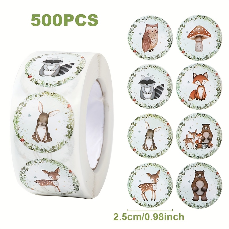 Image of 500pcs Of Stickers Featuring Woodland Animals, Perfect For Sealing Labels, Gift Packaging, Decorating Envelopes, Gift Tags, And Enhancing Birthday Celebrations, Baby Showers, And Weddings