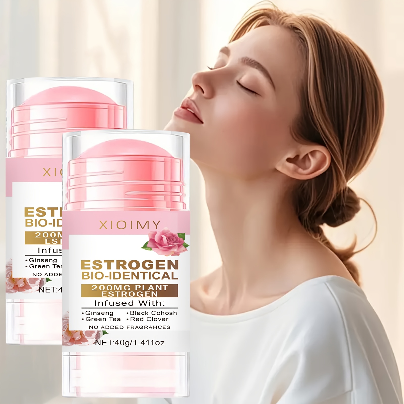 Women's Emotional Care Cream, Gentle Body Cream, Natural Estrogen, Ginseng, Black Cohosh, Green Tea, Red Clover, Alcohol-Free, Refreshing Scent, Suitable for All Skin Types, 2 Jars