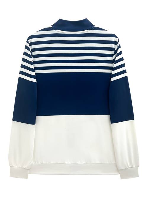 retro and trendy collision blue white striped jacket must have item for