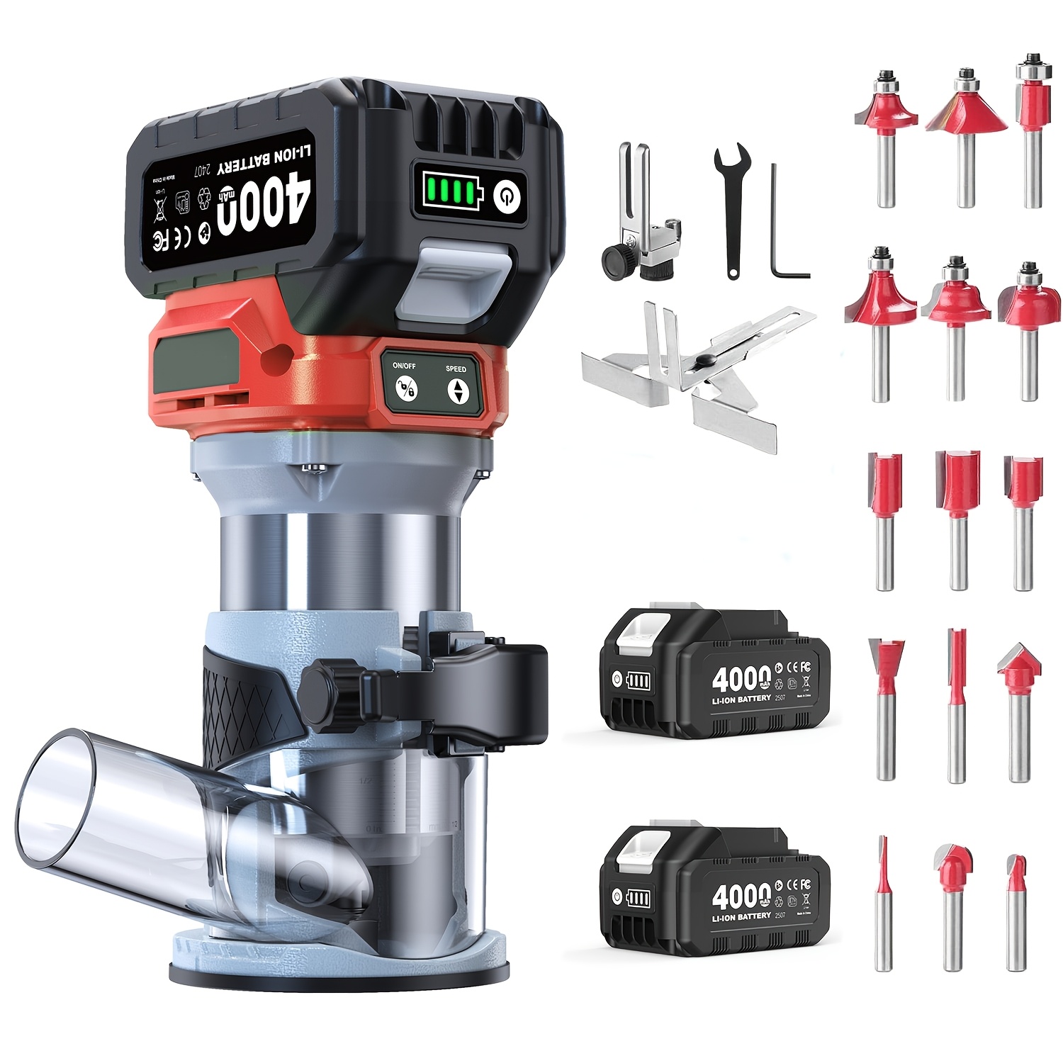 Image of Cordless Router Cutter Compact, Battery Wood Milling Tool With 4.0 Ah Battery, Brushless Portable Hand Cutter For Woodworking, Wood Edge Cutter With 15pcs 1/ 4 Inch Cutter Set