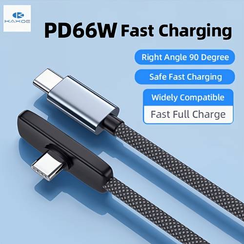 2026 new 66w fast charging usb c phone charger cable pd type c to type c charger cable 90 degree elbow fast charging type c for iphone for samsung for oppo for xiaomi