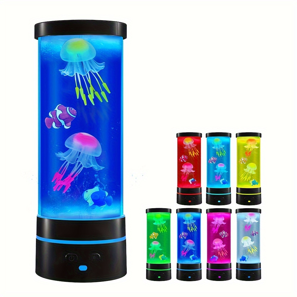 

12-inch Led Jellyfish Aquarium Lamp With 7 Color Changing Mood Lighting, Usb-powered Decorative Night Light For Home Or Office, Vibrant Single-color Display In Black Cylinder Design