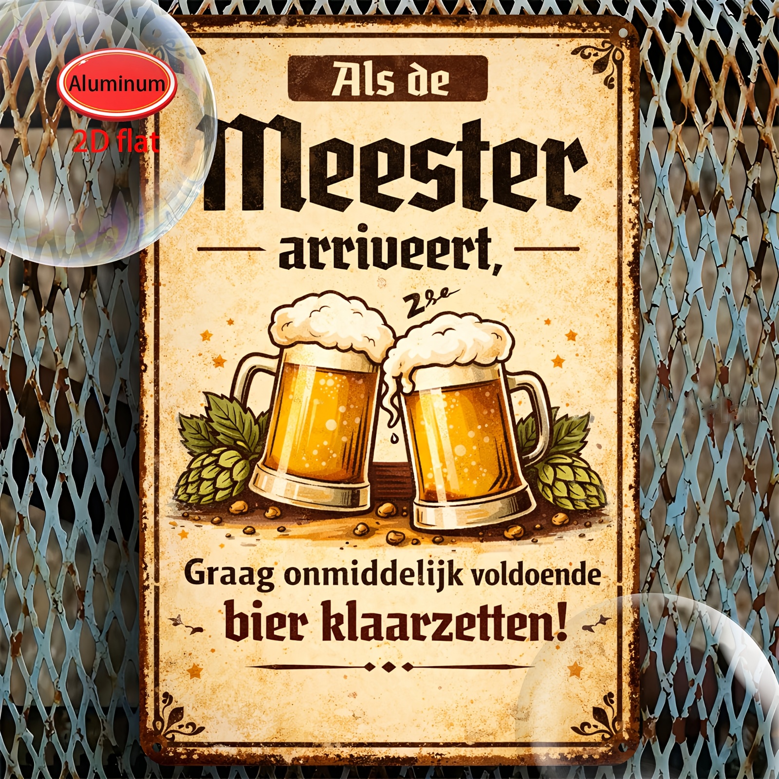 TEMU 2D Plat, 1 stuk 2D Aluminium Metalen Blikken Bord, 20x30cm Retro Grappig Verweerde Stijl Bier Thema Muurplaat, Versierd met Tekst, Schuimende