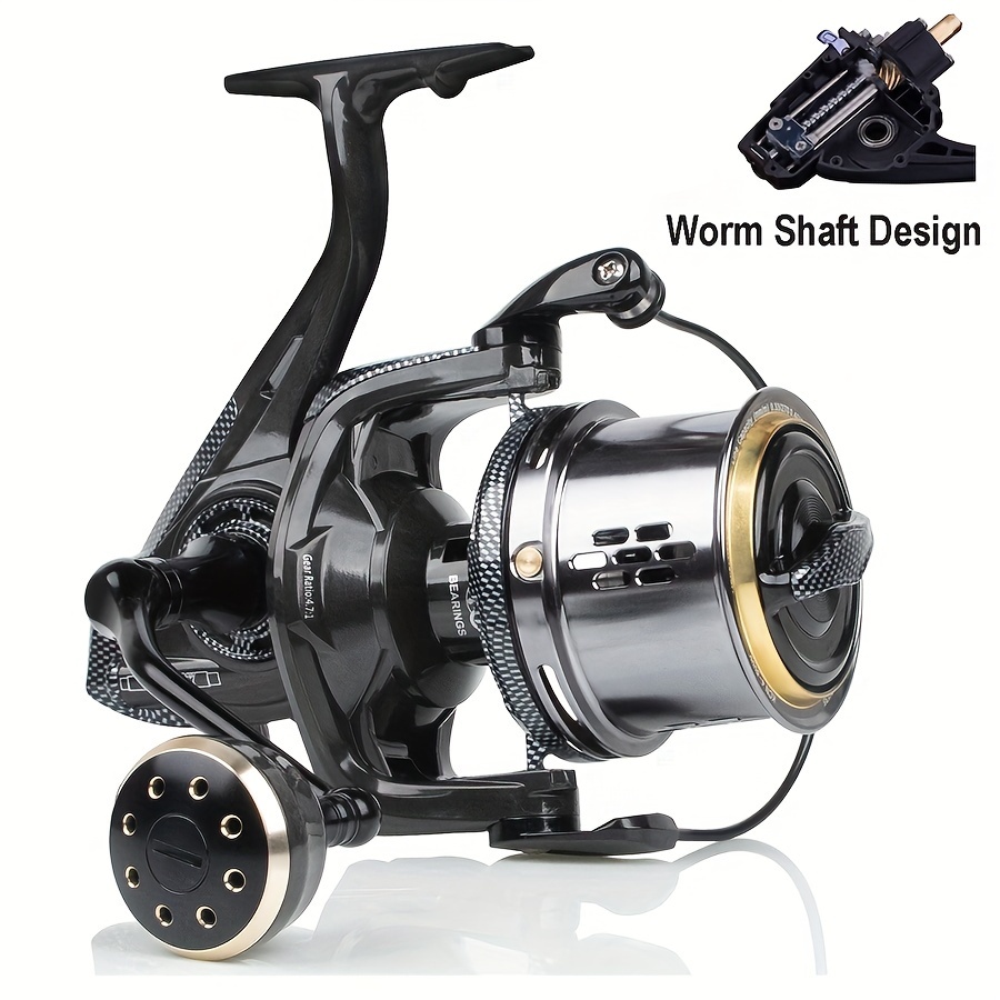 1pc Surf Fishing Reel, 18.7oz Carbon Fiber Spinning Reel, 8000/10000/12000  Long Casting Ultra Smooth Stainless Steel BB, Saltwater Fishing Gear