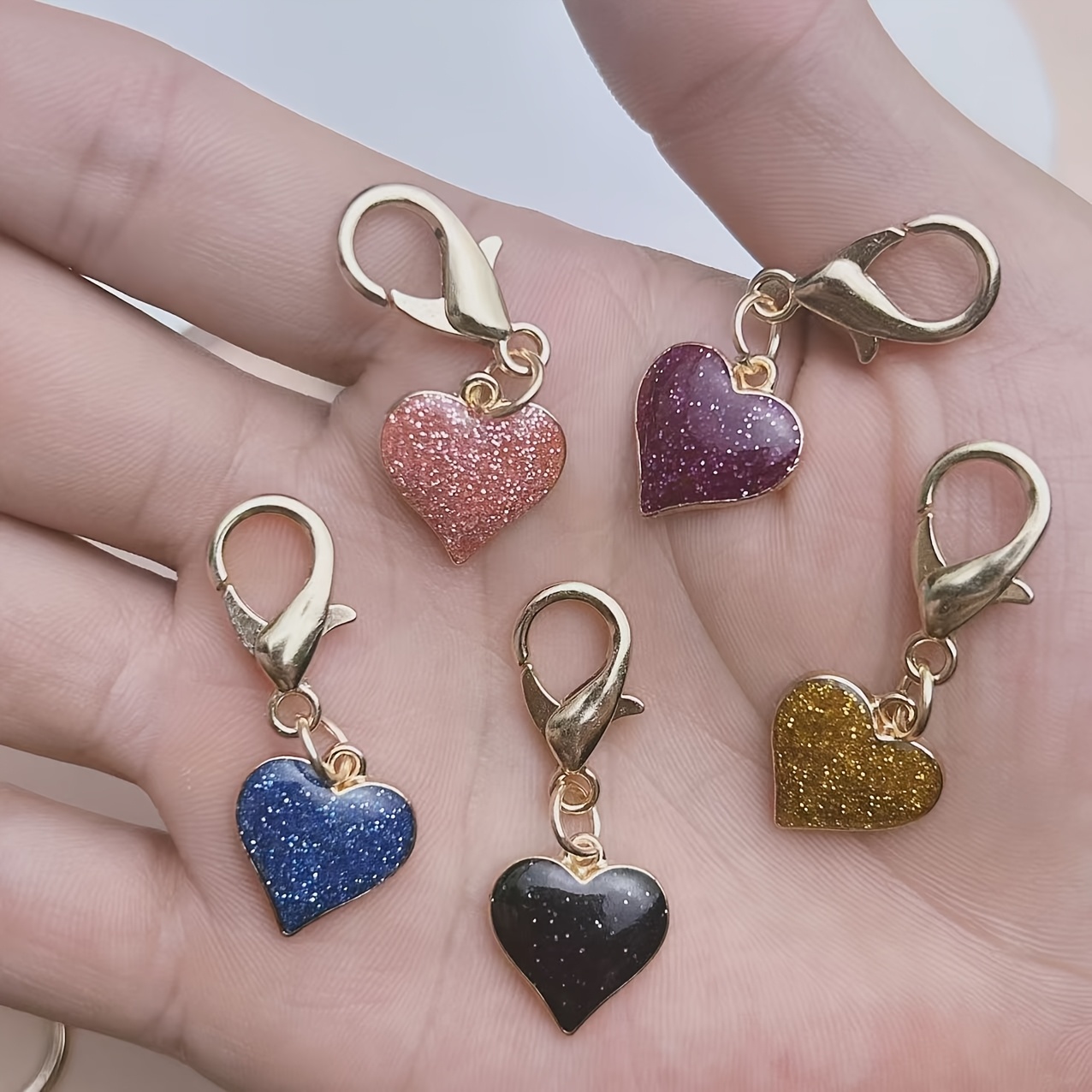 Image of 5pcs Shiny Heart-shaped Lobster Clasp Set - Elegant Alloy Charms In Colors, Suitable For Wallets, Backpacks, And Handbags - Ideal Valentine's Day Gift