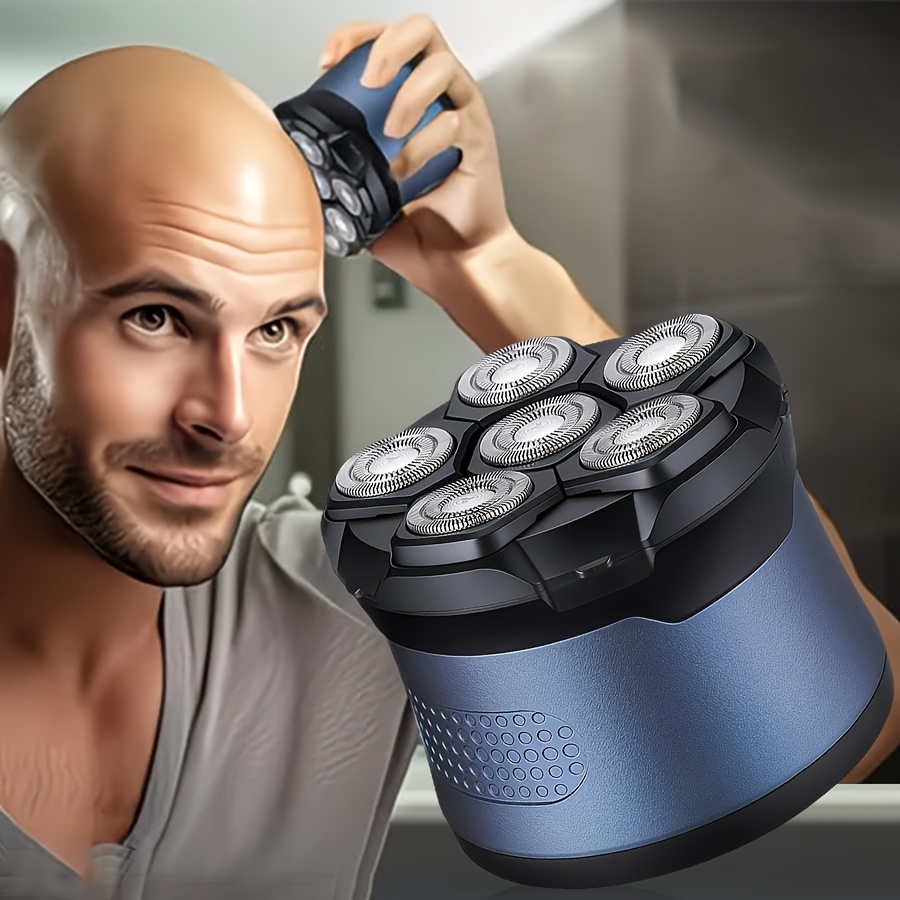 Men's Usb Rechargeable 6-blade Head Shaver: Digital Display, Portable, Easy Bald Look At Home - Suitable Gift Or Personal Use