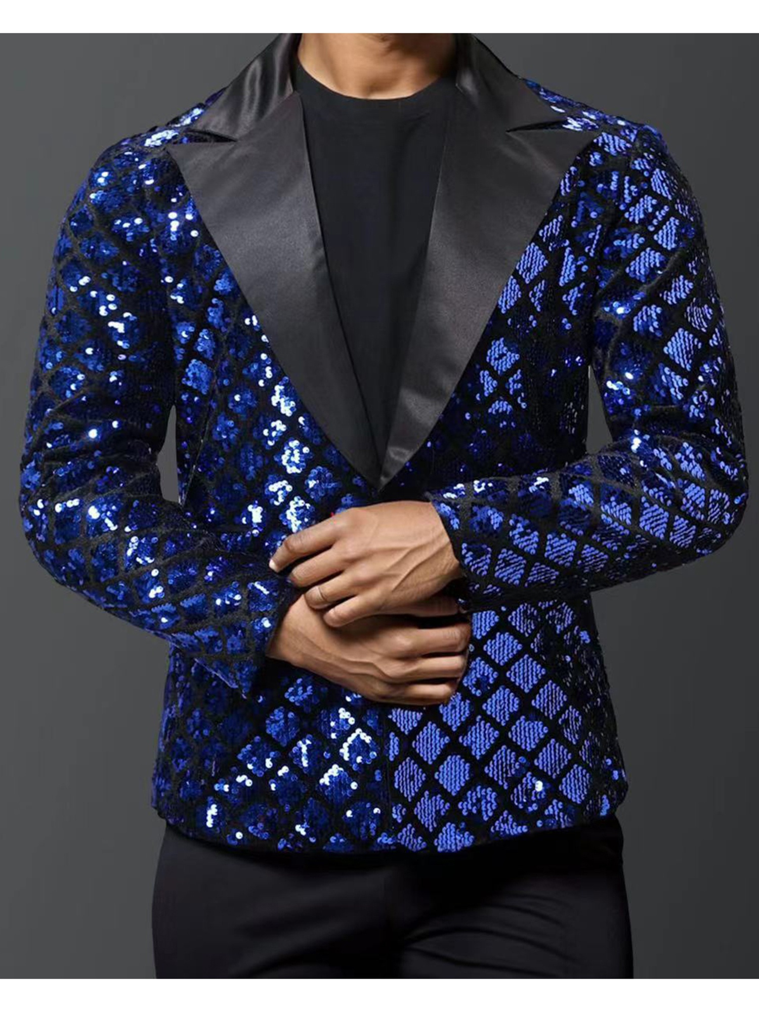 Fit pour Homme avec Paillettes et Motif de Sequins en Diamant Manches  Longues à avec Un Bouton pour et Événements