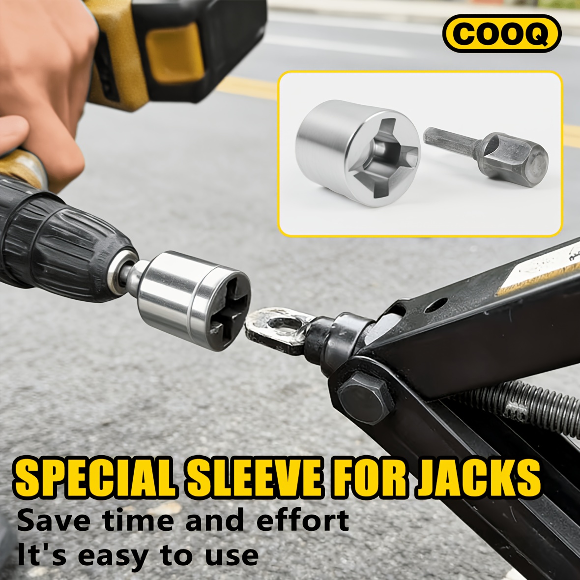 TEMU 2pcs Jacking Lever Wrench Set, Including 1pc Socket And 1pc Drill Connection Rod, Quick Socket Lifting And Lowering, Jacking Socket, Car