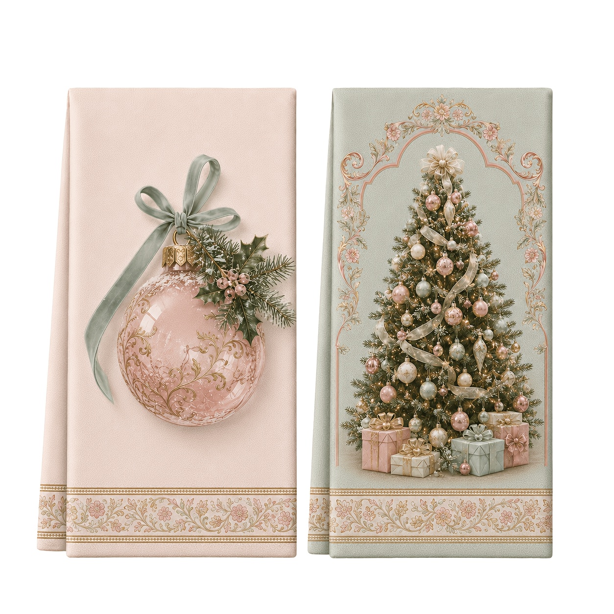 TEMU 2pcs Set, Christmas-themed, Cute Design, , 16x24 Inches, Machine Washable, Christmas Gift, Christmas Ornament With Retro Pink-green Christmas