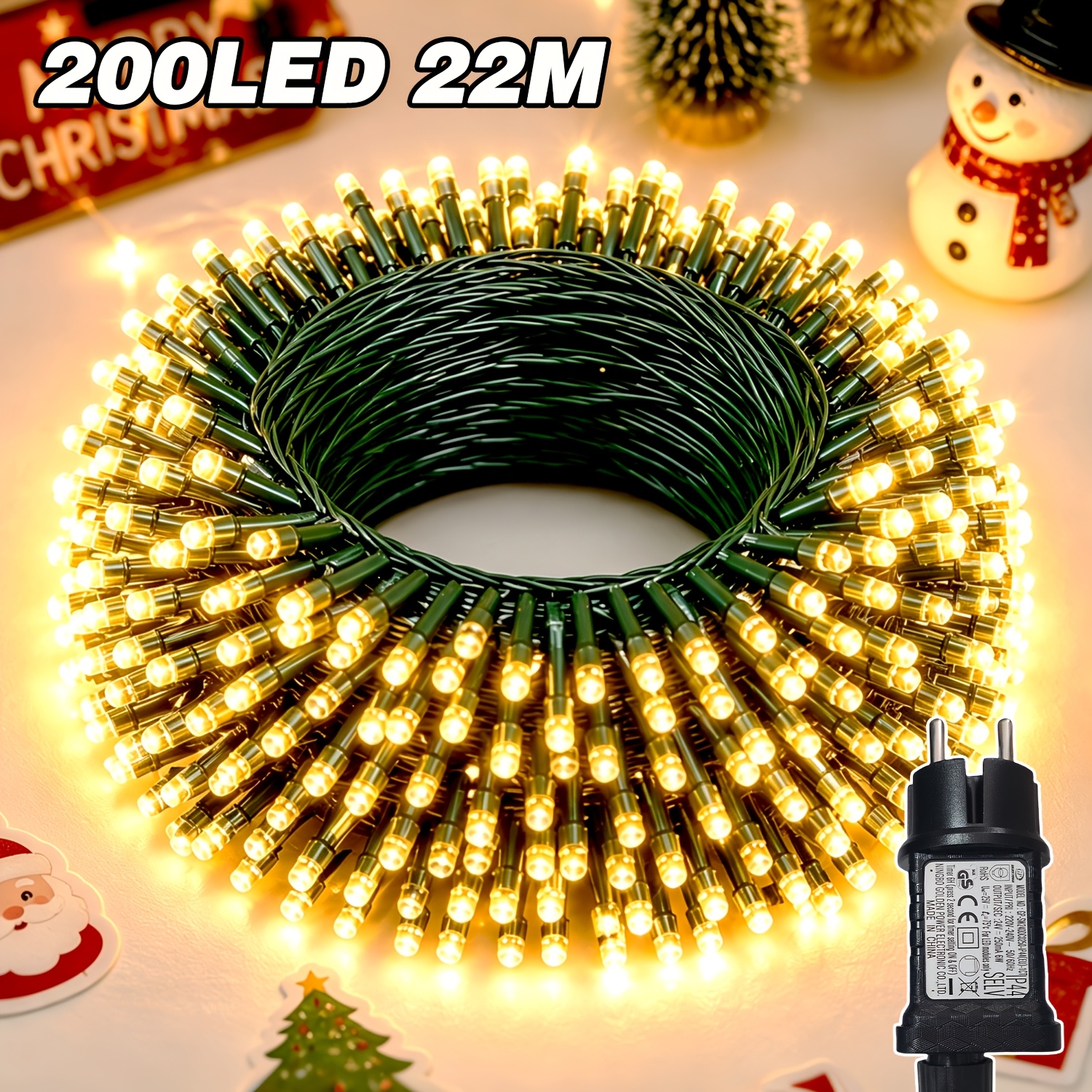 TEMU 1 Pack Plug-in Led Fairy Lights, 32/22/12m With 300/200/100 Led Beads. Features 8 Lighting , Memory And Timing Function And Flexible Wire. Ideal
