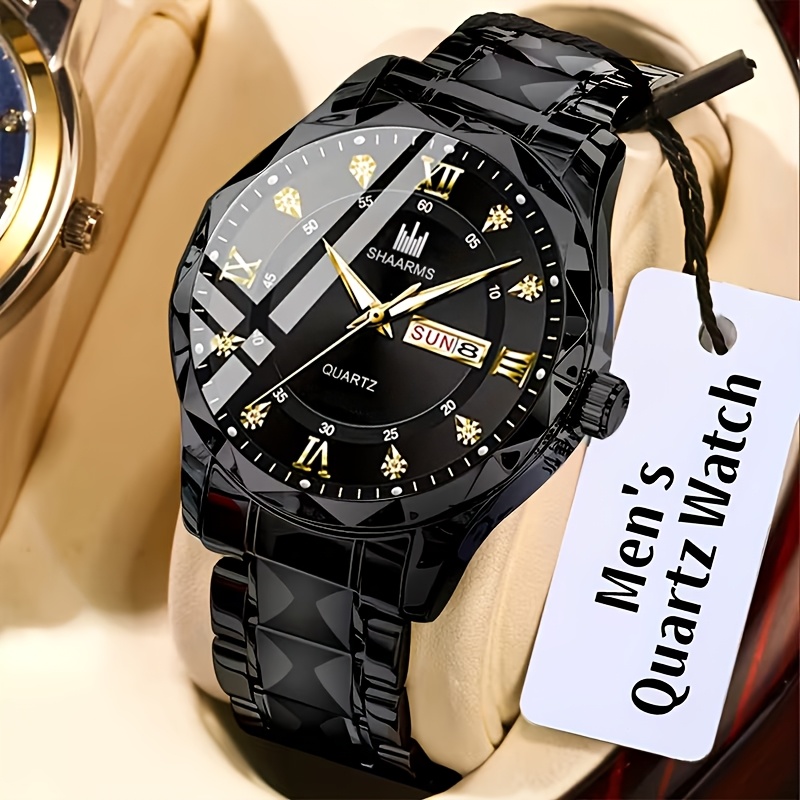   stainless   mens quartz watch roman   dial inlaid with rhinestones date calendar     luxury luminous     business multi function watch birthday gift holiday gift gift  
