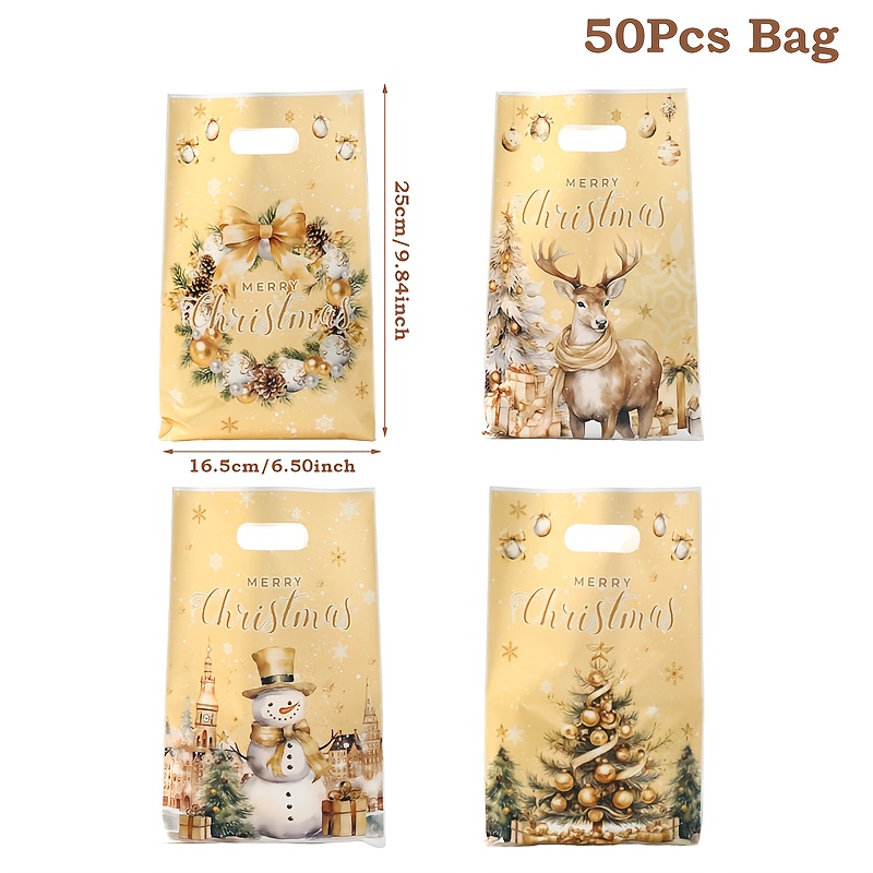 Image of 10/25/50pcs, Merry Christmas Gift Bag, Snowman Elk Design Handbag, Christmas Party Small Favor Decor Bag, Winter New Year Gift Wrapping Bag, Noel Navidad Decor