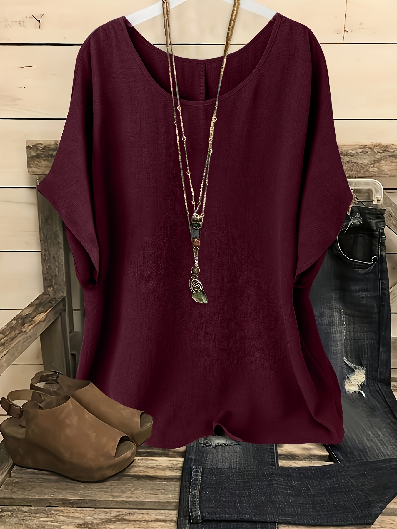 womens elegant glossy round neck short sleeve blouse shirt loose fit solid color beachwear   washable suitable for vacation casual outfits year round wear non stretch shirts for resort style everyday layering