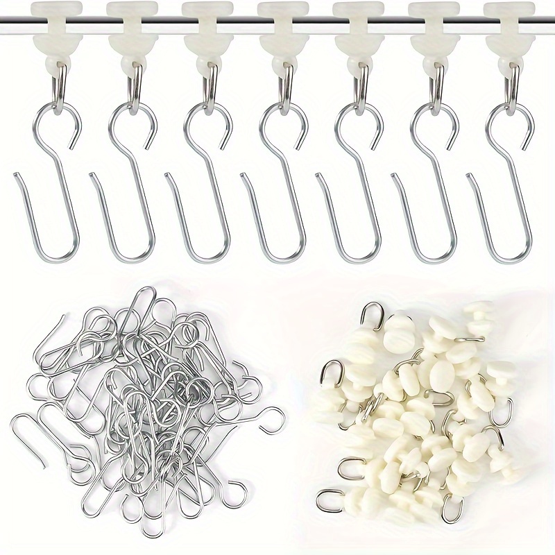 

40 Sets Curtain Hooks For Rails, Curtain Hooks Gliders, With 40 Curtain Gliders & 40 Pieces Curtain Gliders, Rails Sliding Hooks For Window Curtains, Door Curtains, Shower Curtains