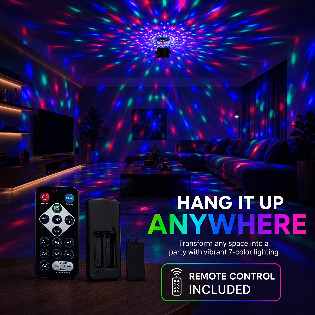 TEMU 2026 New Upgraded Model With Stand, 7--controlled Party Disco Ballroom Light, Remote-controlled Rgb Colorful Dance Party Light, Usb-powered