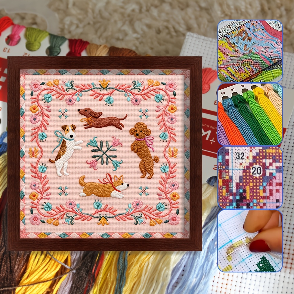 TEMU A Set Of Cute Puppy Pattern Printed Cross- Kit, 11ct Pre-printed Version, Handmade Embroidery Material Package, 36x36cm (14.17 Inches â 36cm),