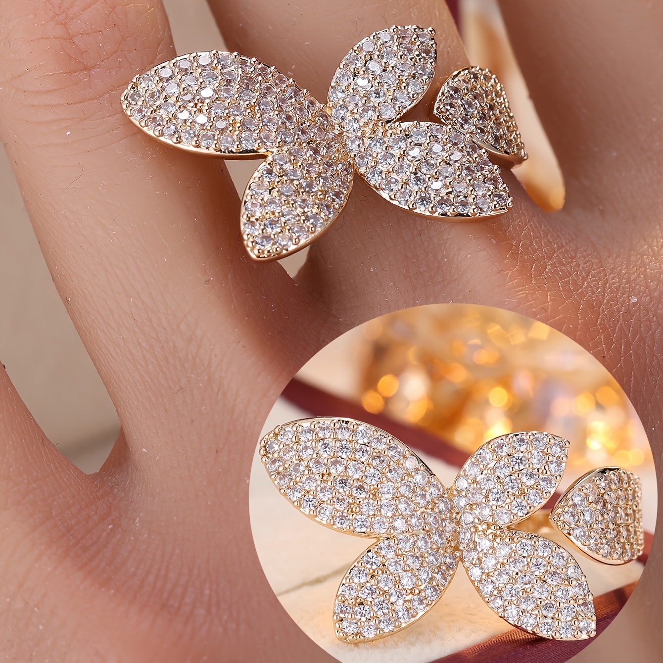 Open Ring Synthetic Zirconia Butterfly Wedding Banquet