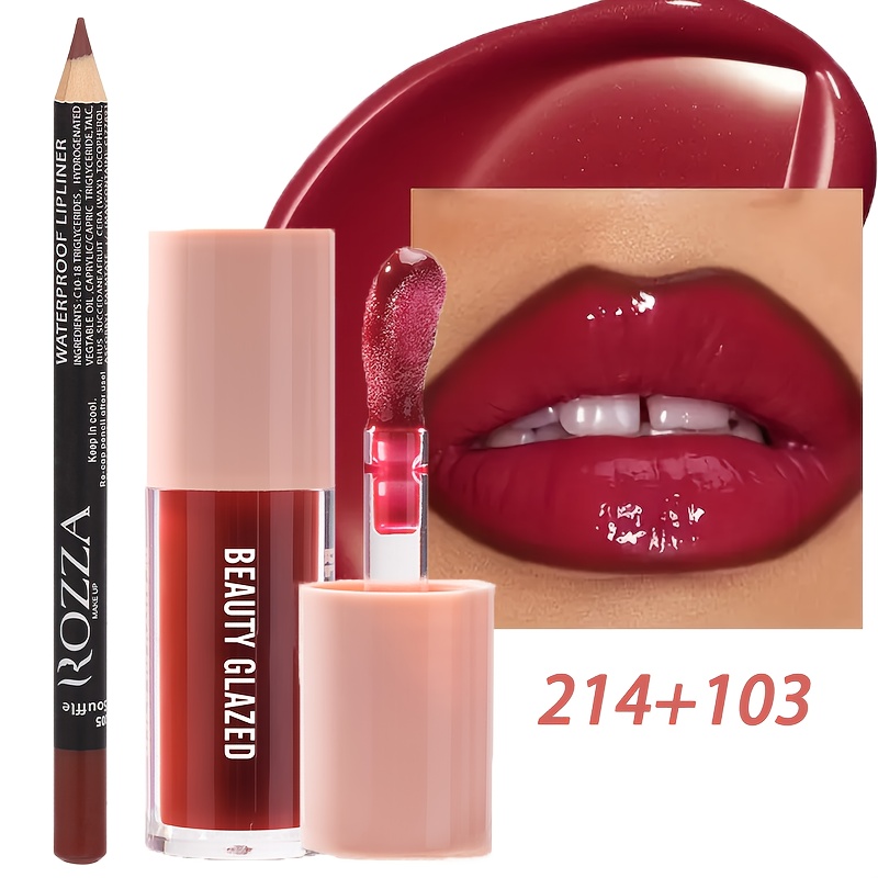 2pcs/set, Lip Liner And Lip Glaze, Matte, And Shiny, Long-, Mixed, Create Bright Lip Makeup: retailer-supplied image
