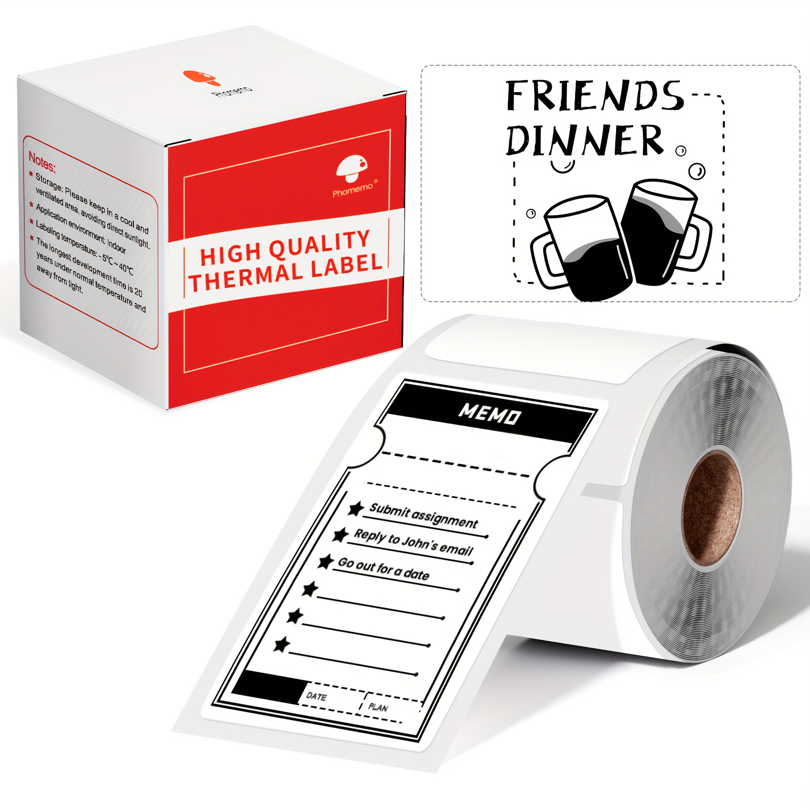 Thermal Printer Labels 1.57x3.15 Inches - Black On White Sticker Paper For Organization, Shipping & Storage