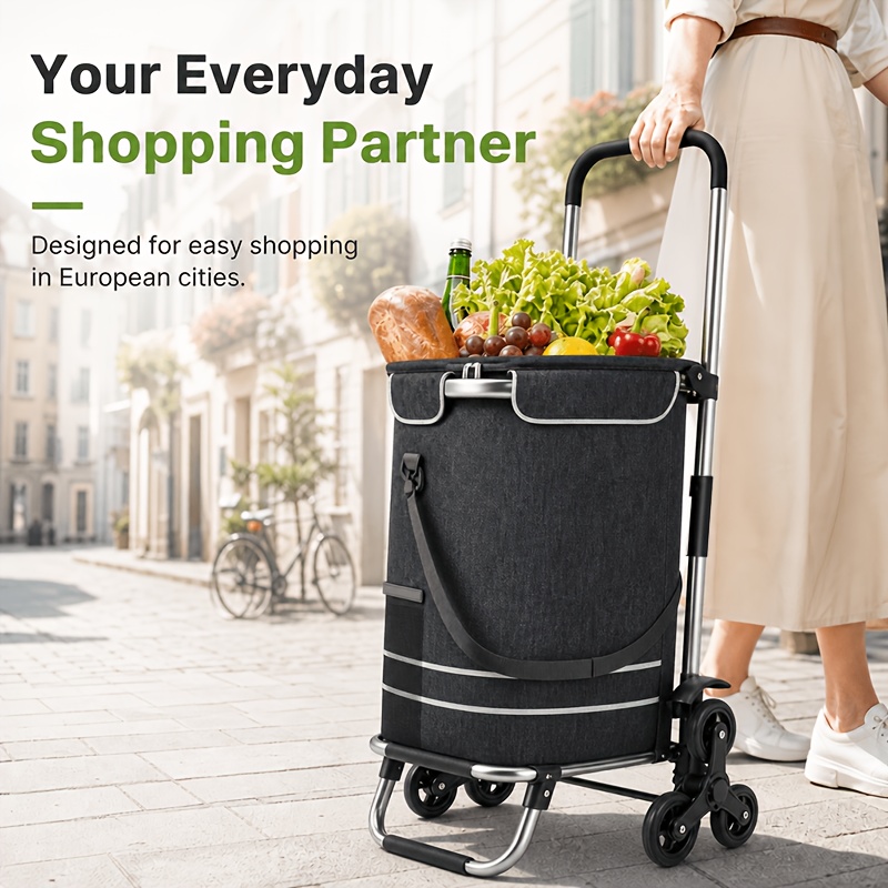 Image of Multifunctional Shopping Trolley, Folding Shopping Cart Up To 60kg, High-quality Frame, Shopping Cart With Side Pockets, Removable Bag As A Carrying Bag Usable